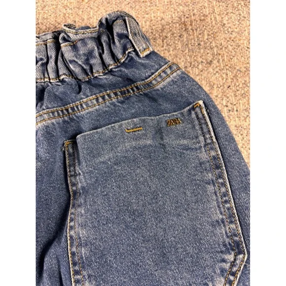 ZARA Womens Denim Jeans Paperbag Waist Cropped Raw Hem Med Wash Size 0 - Picture 6 of 9